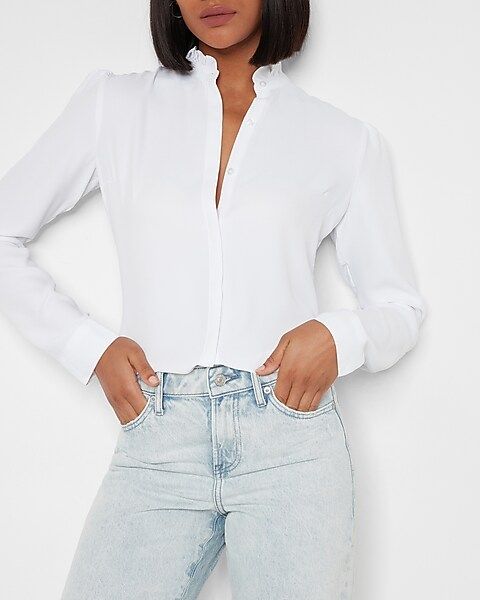 Ruffle Neck Portofino Shirt | Express