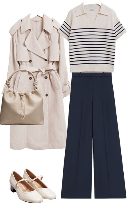 Capsule wardrobe collection for spring summer 2024. #widelegpants #bretontop #bretonstripe #trench #trenchcoat 

#LTKSeasonal #LTKover40 #LTKstyletip