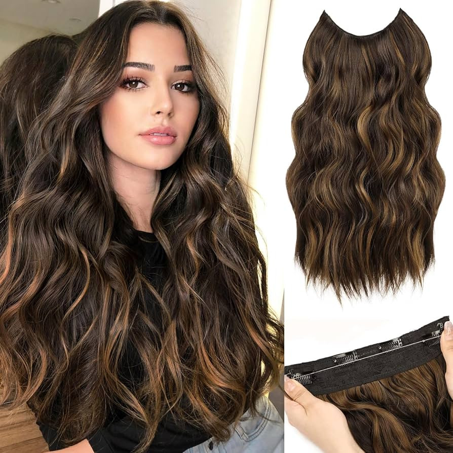 MORICA Invisible Wire Hair Extensions - 20 Inch Halo Hair Extensions Dark Brown Mixed Light Brown... | Amazon (US)