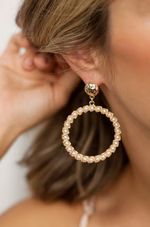 Cyclical Pearl Drop Hoop Earrings in Gold | Ettika