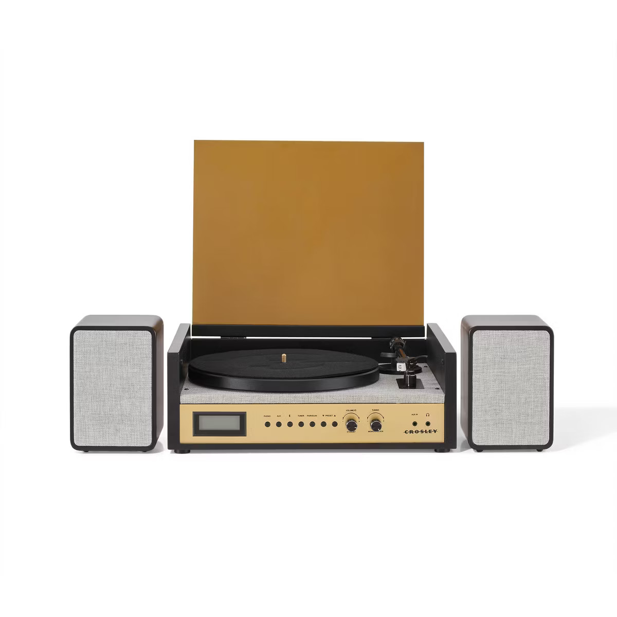 Crosley Coda Shelf System Vinyl Record Player - Black/Gold: Bluetooth 3-Speed Turntable | Target