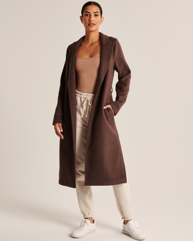 Wool-Blend Belted Dad Coat | Abercrombie & Fitch (US)