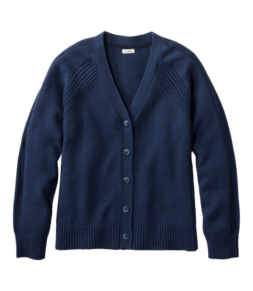 Women's Mariner Shaker Sweater, V-Neck Cardigan Sweater Classic Navy 1X, Cotton L. L.Bean | L.L. Bean