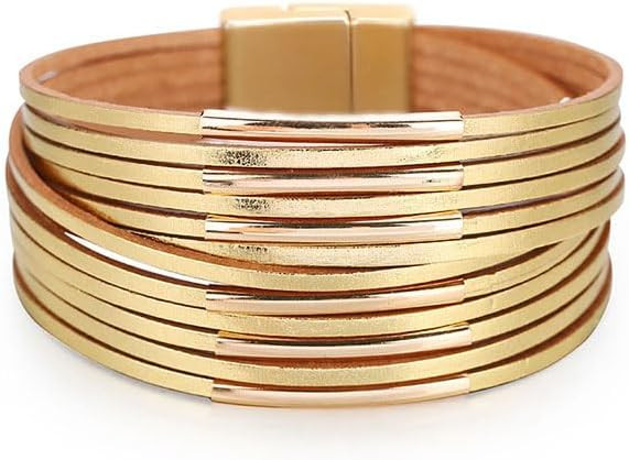 Aluinn Leather Wrap Bracelets For Women, Bohemia Multi-Layer Elegance Bracelet, Boho Bangle Weste... | Amazon (US)