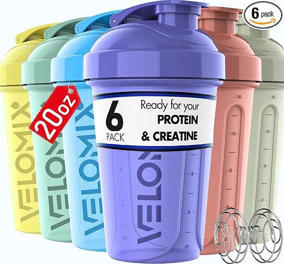 -6 PACK- 20 OZ Protein Shaker Bottles for Protein Mixes, Shaker Cups for Protein Shakes, Small Sh... | Amazon (US)