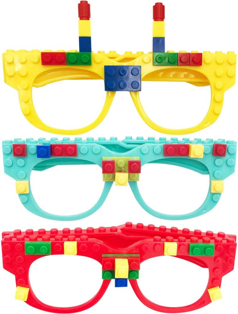 12 Pcs DIY Building Bricks Glasses Building Blocks Games for Kids Creative Building Block Birthday Party Supplies | Amazon (US)