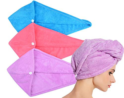 HOPESHINE Hair Towel Twist Women's Soft Shower Towels for Hair Turban Wrap Drying Head Towels Great Gift for Women (Blue+Purple+Rose Red 3-Pack) | Amazon (US)