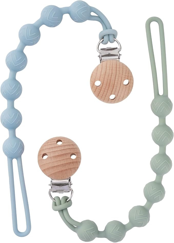 EYOGO Silicone Dummy Clip for Baby Boys and Girls, One Piece Pacifier Clips, Wooden Soother Clips... | Amazon (UK)