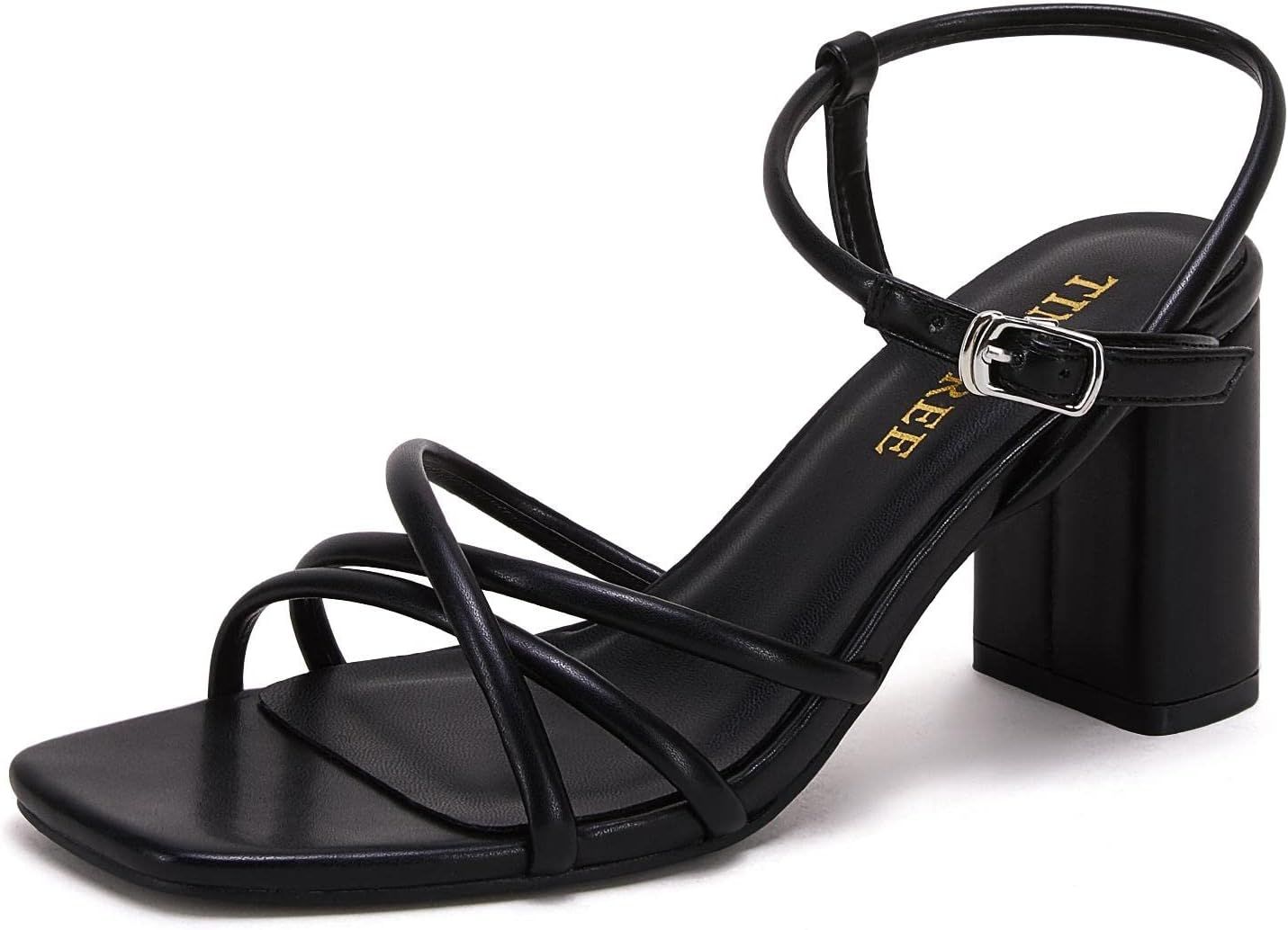 TINSTREE Women's Strappy Chunky Heeled Sandals Square Toe Block Heel Mules Heels | Amazon (US)