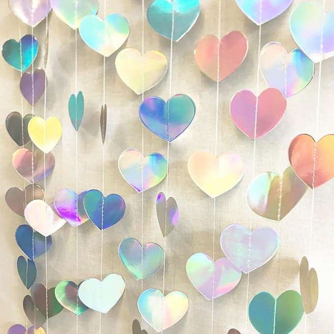 52Ft Shiny Corlorful Glitter Laser Love-Heart Garland Photo Booth Props for Girl Birthday Party D... | Amazon (US)