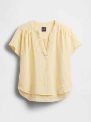 Cotton Gauze Oversized Split-Neck Top | Gap (US)