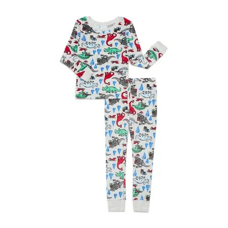 Wonder Nation Boys Christmas Long Sleeve Top and Pants Tight Fit Sleep Set, 2-Piece, Sizes 4-10 | Walmart (US)