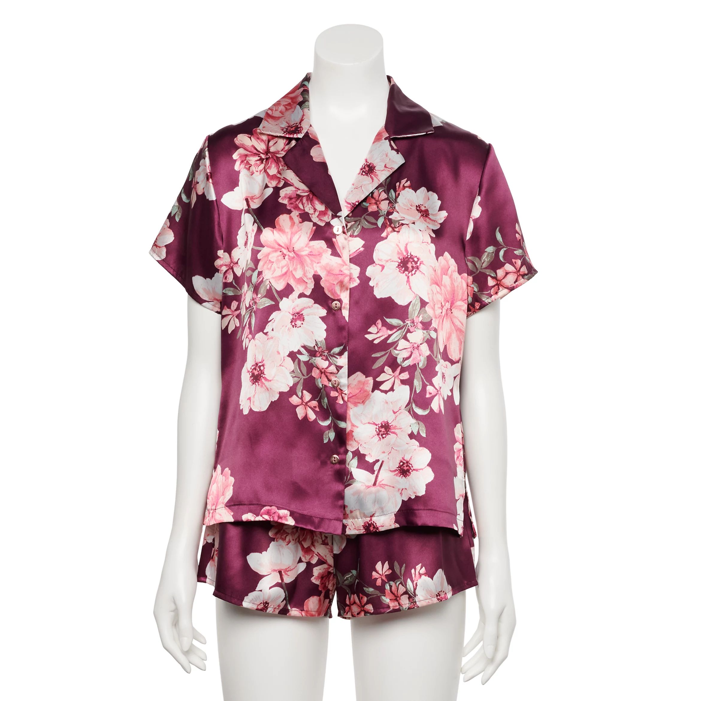 Women's Lilac+London Satin Pajama Shirt & Pajama Shorts Set | Kohl's