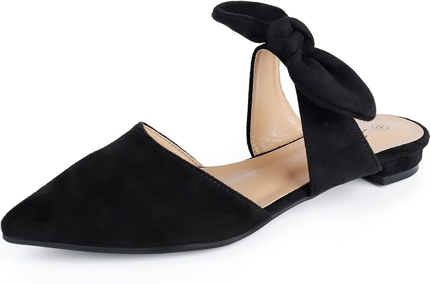 Heel The World Women's Mules Pointed Toe Flat Shoes with Bow | Amazon (US)