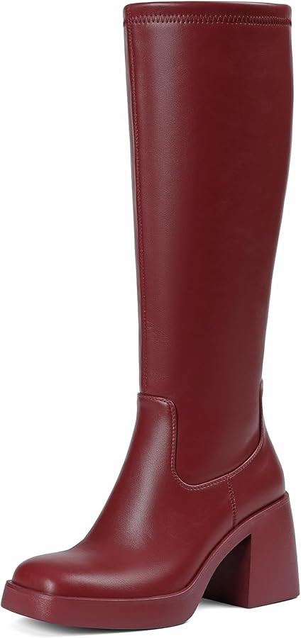 Tscoyuki Black Boots Knee High: Suede Fall Boots - Chunky Platform Heel Tall Boots for Women Squa... | Amazon (US)