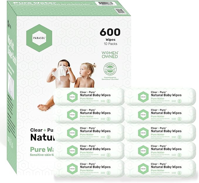 Parasol Clean+Pure Natural Baby Wipes, 99.9% Reverse-Osmosis Water, pH Balanced, Hypoallergenic W... | Amazon (US)