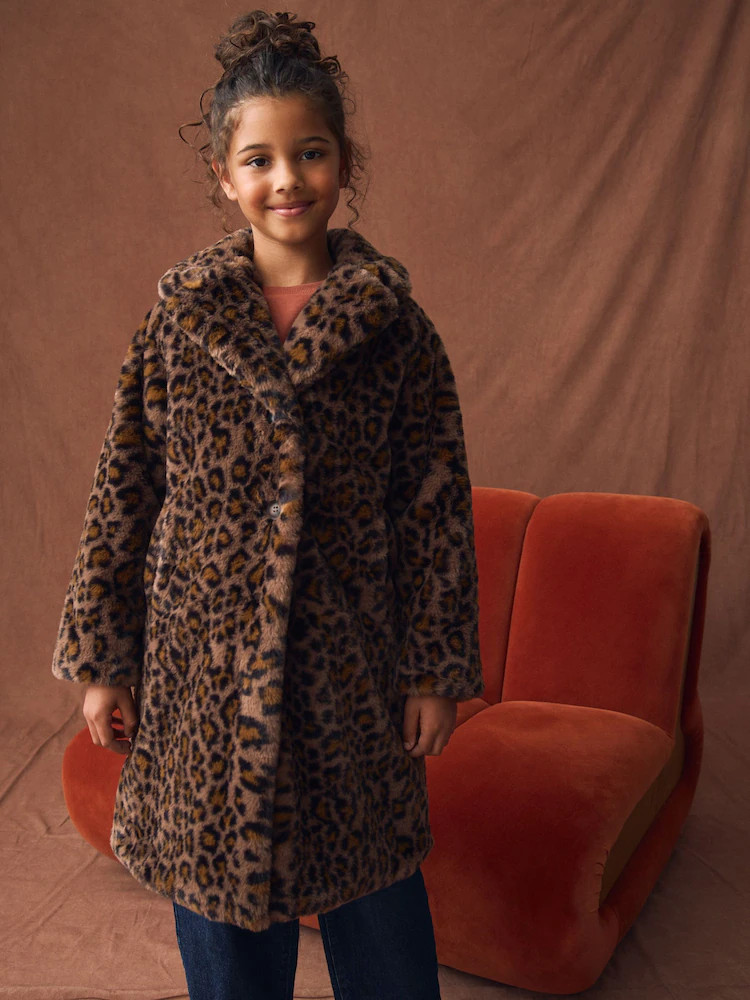 Animal Print Faux Fur Longer Length Coat (3-16yrs) | Next US