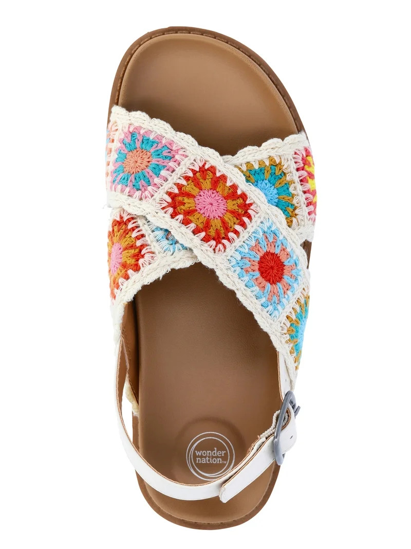 Wonder Nation Little and Big Girls Crossover Sandals | Walmart (US)