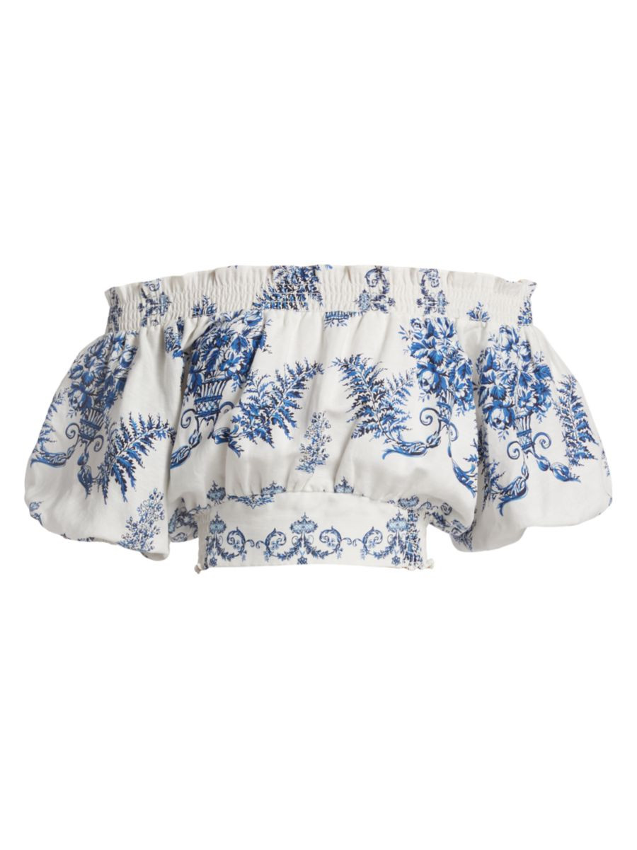 Arden Linen-Blend Floral Crop Top | Saks Fifth Avenue