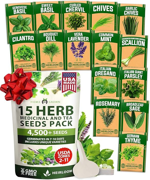 HOME GROWN 15 Herb Seeds for Planting 4,500+ Non-GMO Heirloom Seeds | Extra Large Variety Pack He... | Amazon (US)