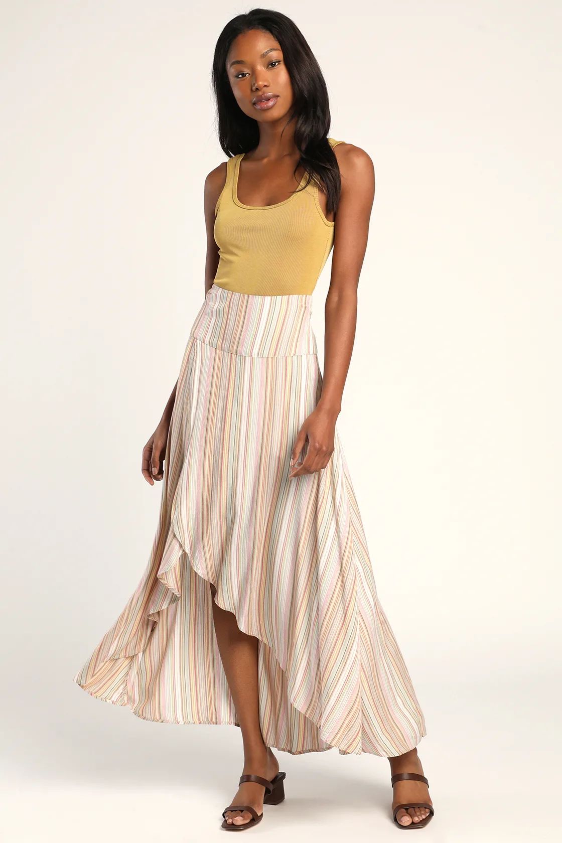 Ambrosio Multi Striped High-Low Maxi Skirt | Lulus (US)