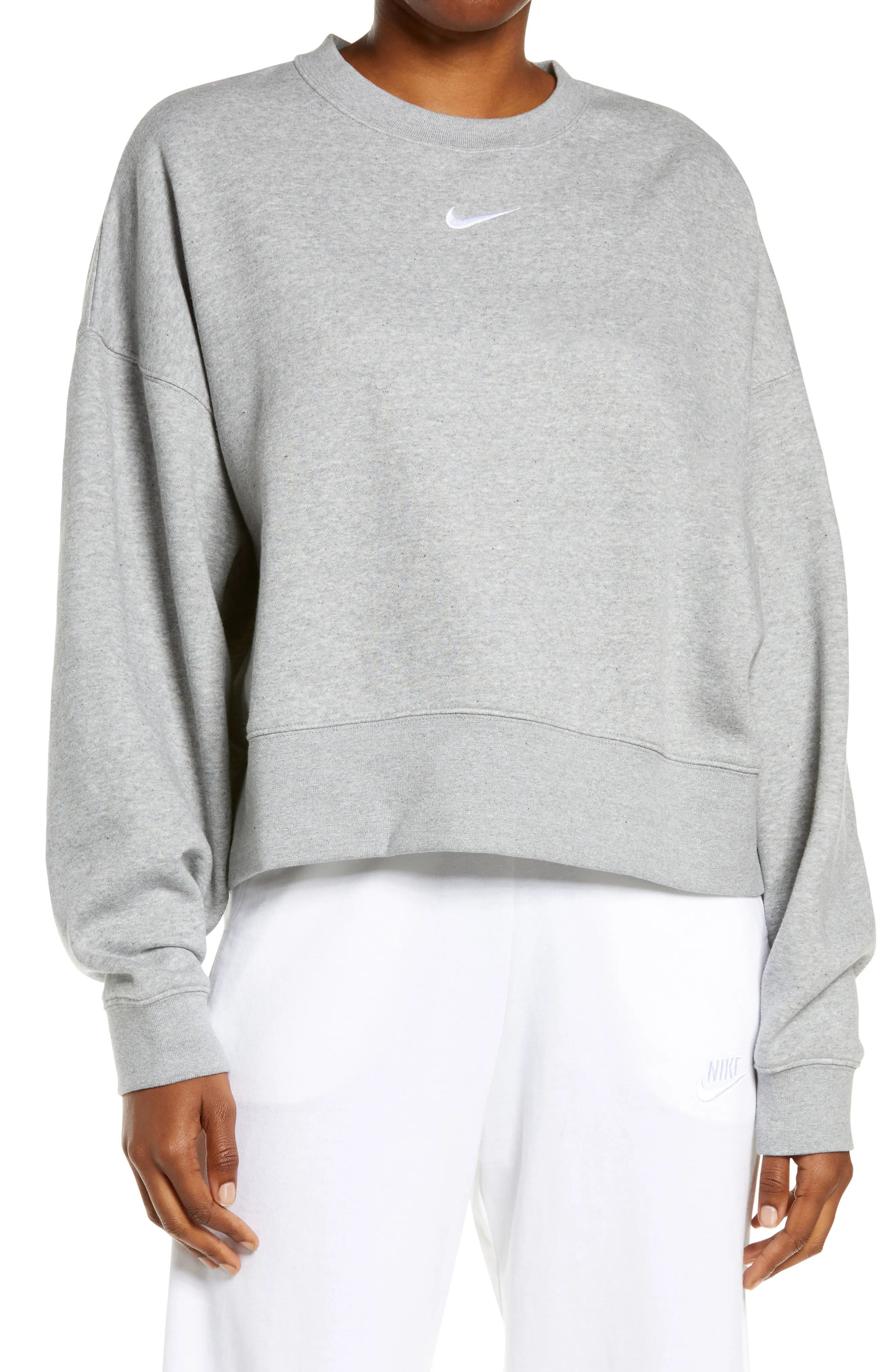 Nike Sportswear Essential Oversize Sweatshirt in Dark Grey Heather/White at Nordstrom, Size X-Small | Nordstrom