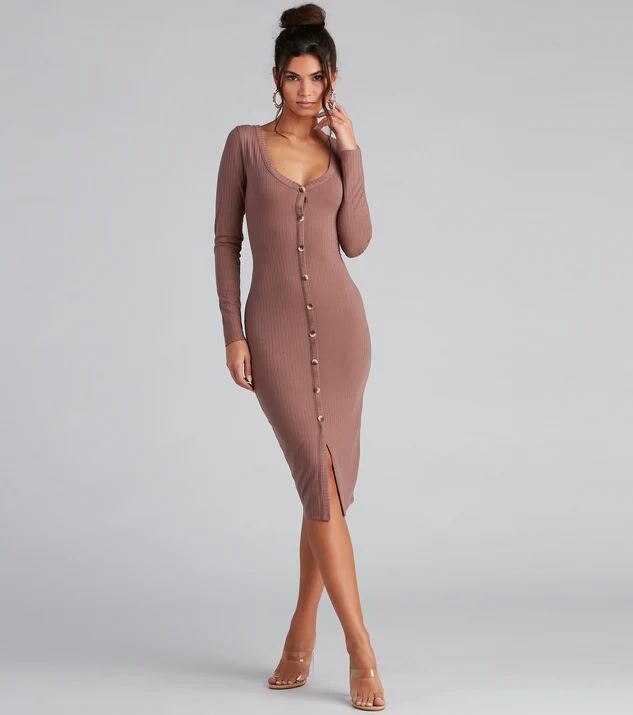 Cute As A Button V-Neck Midi Dress | Windsor Stores