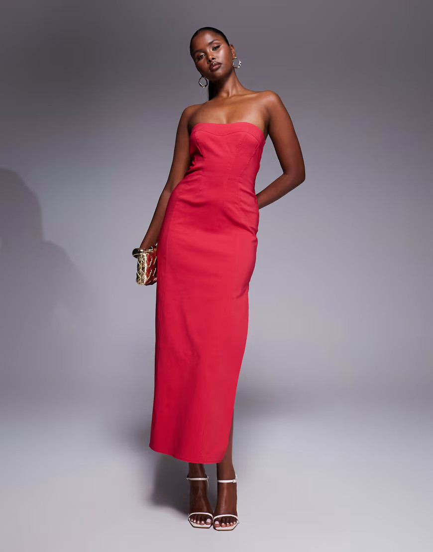 ASOS DESIGN bengaline seam detail midi dress in red | ASOS (Global)