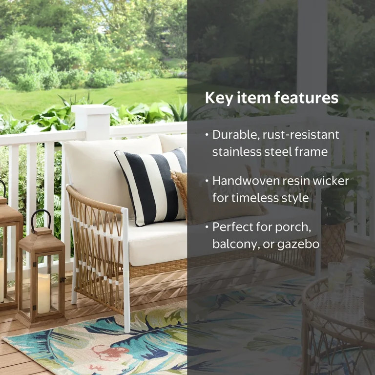 Better Homes & Gardens Lilah Outdoor Wicker Loveseat with White Cushions | Walmart (US)