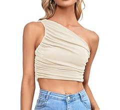 LYANER Women's Sexy Ruched One Shoulder Sleeveless Crop Top Strappy Cami Tank | Amazon (US)