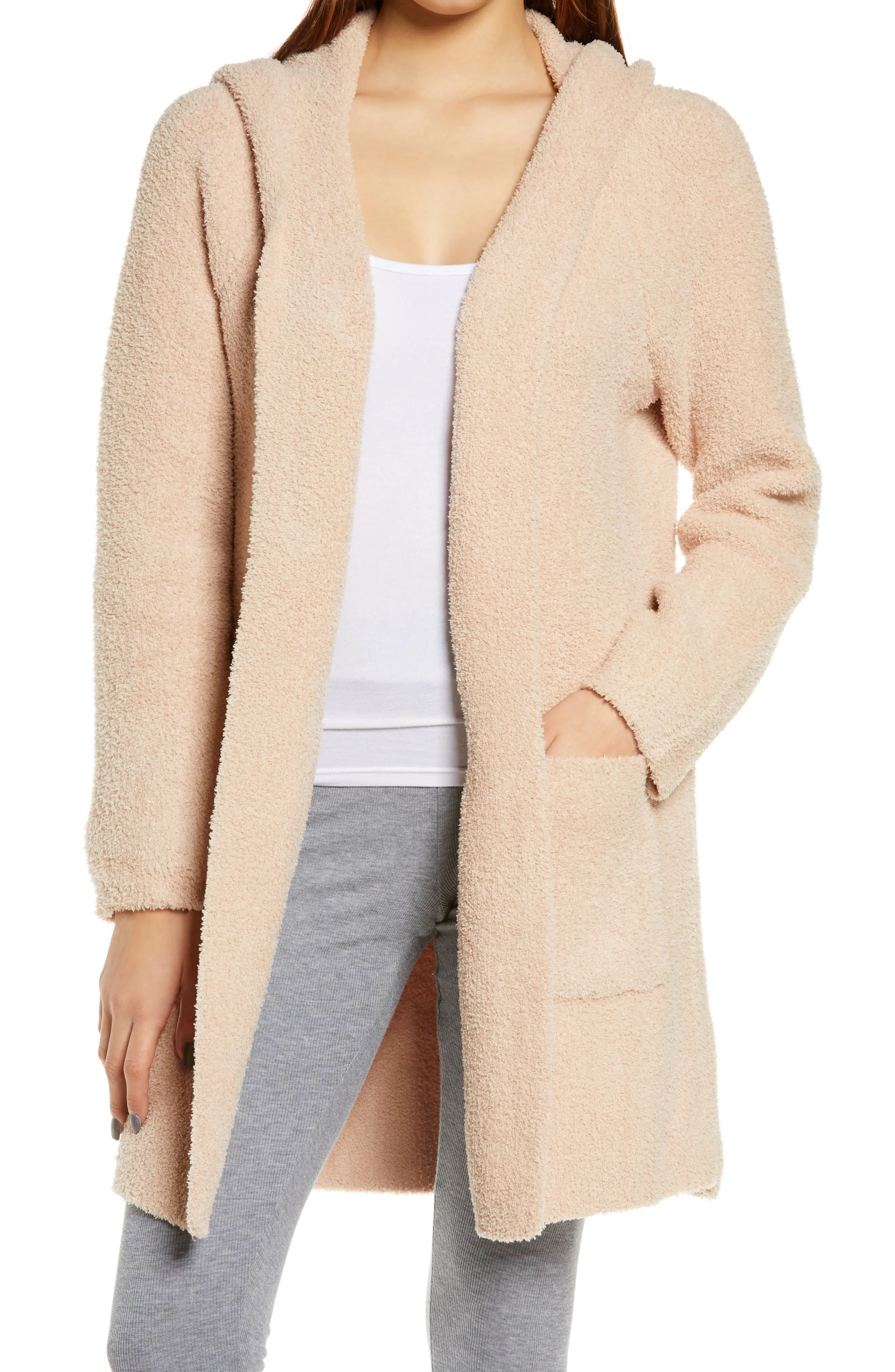 Barefoot Dreams(R) CozyChic(TM) Long Hooded Cardigan, Size Medium in Soft Camel at Nordstrom | Nordstrom