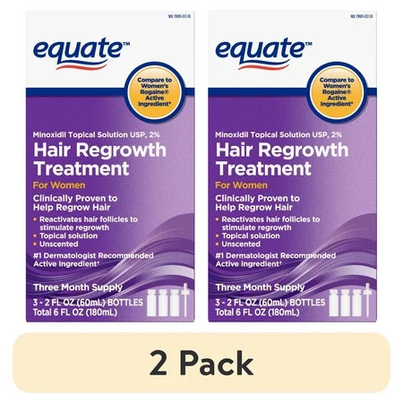 (2 pack) Equate Minoxidil Topical Solution, 2 Percent, Hair Regrowth Treatment For Women, 2 fl oz, 3 Pack | Walmart (US)
