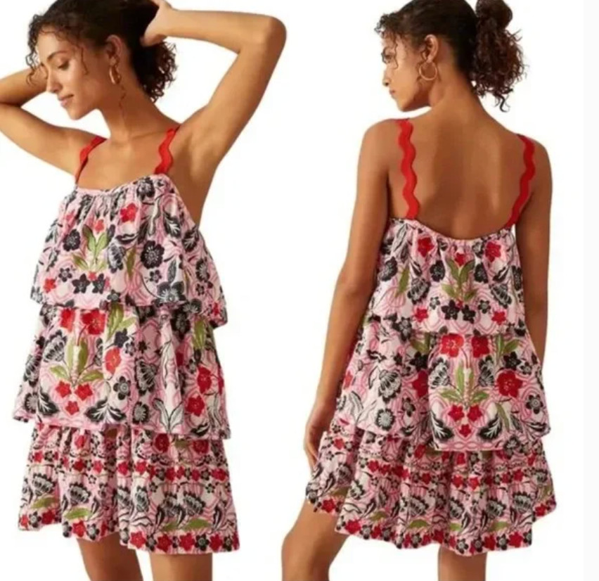 Anthropologie Maeve Tiered Colorful cotton dress size M | eBay US