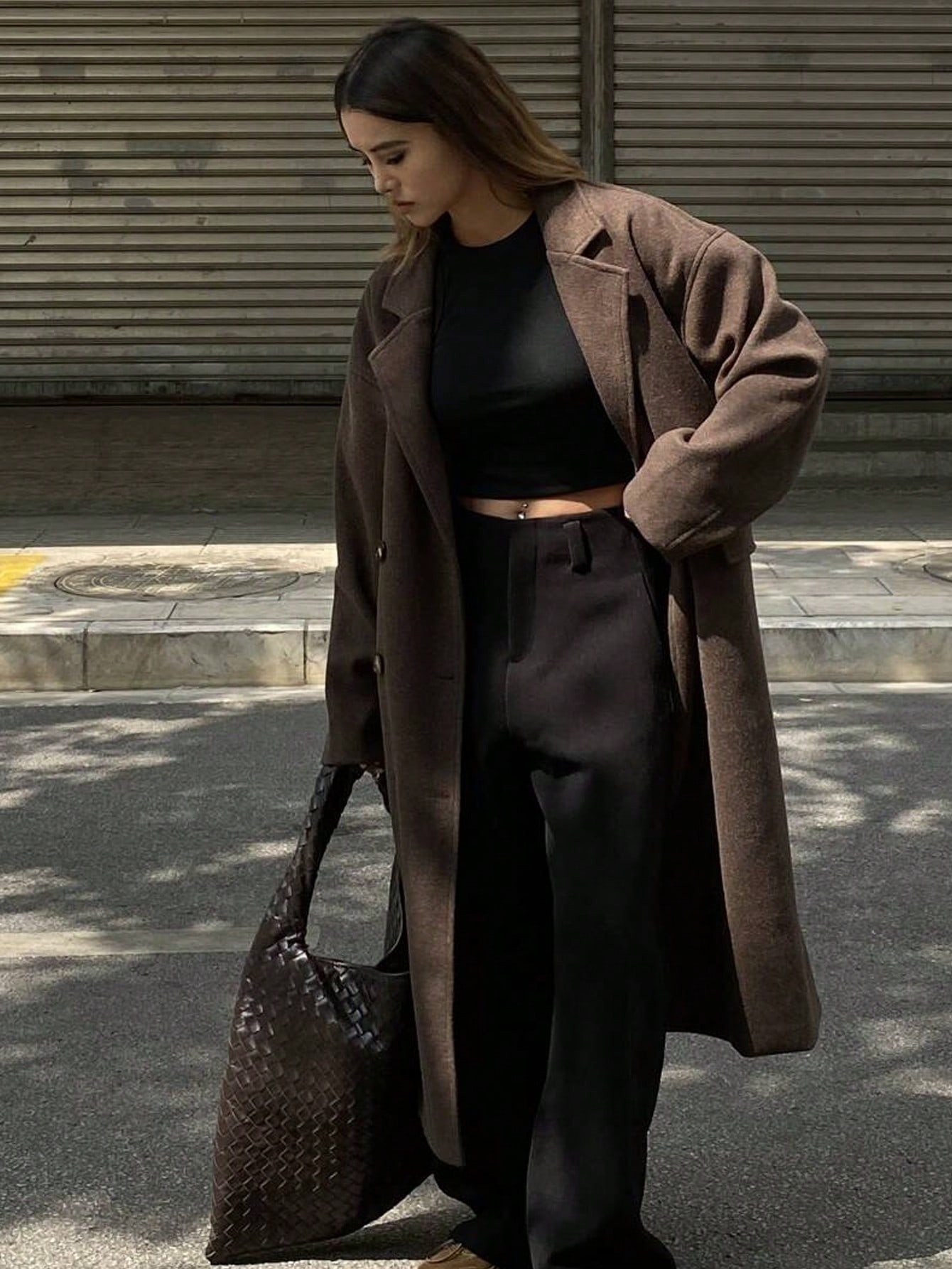 DAZY Damen einfarbiger doppelreihiger Kragen Langarm Lässig Wolljacke, Herbst/Winter | SHEIN