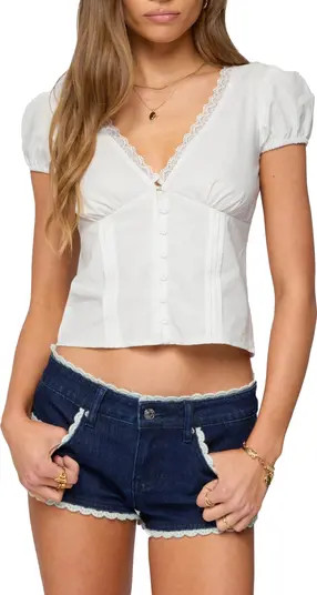 Antonella Cotton Puff Sleeve Button-Up Top | Nordstrom