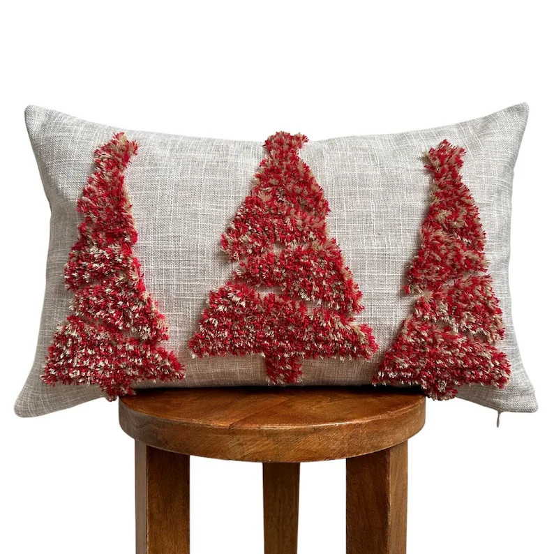 Christmas Lumbar Pillow Cover | Christmas Tree Pillow Cover | Red Tree Lumbar Pillow Cover, Red C... | Etsy (US)