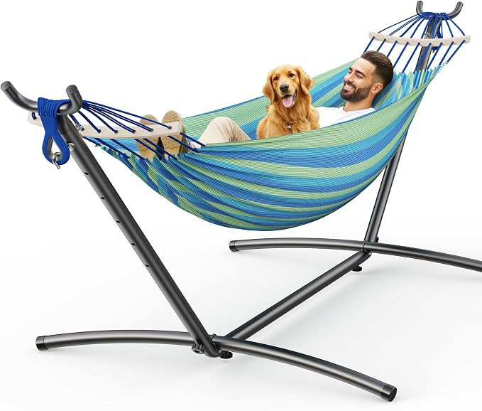 ANAGOO Double Hammock with Stand, 2 Person Hammock with Anti-Rollover Spreader Bar, Adjustable He... | Amazon (US)
