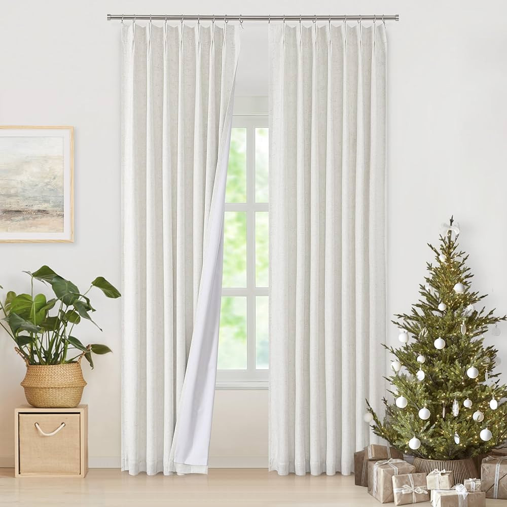 WEST LAKE Natural Linen Blend Bailey Pinch Pleated Blackout Curtains with Liners 90 Inches Long,N... | Amazon (US)