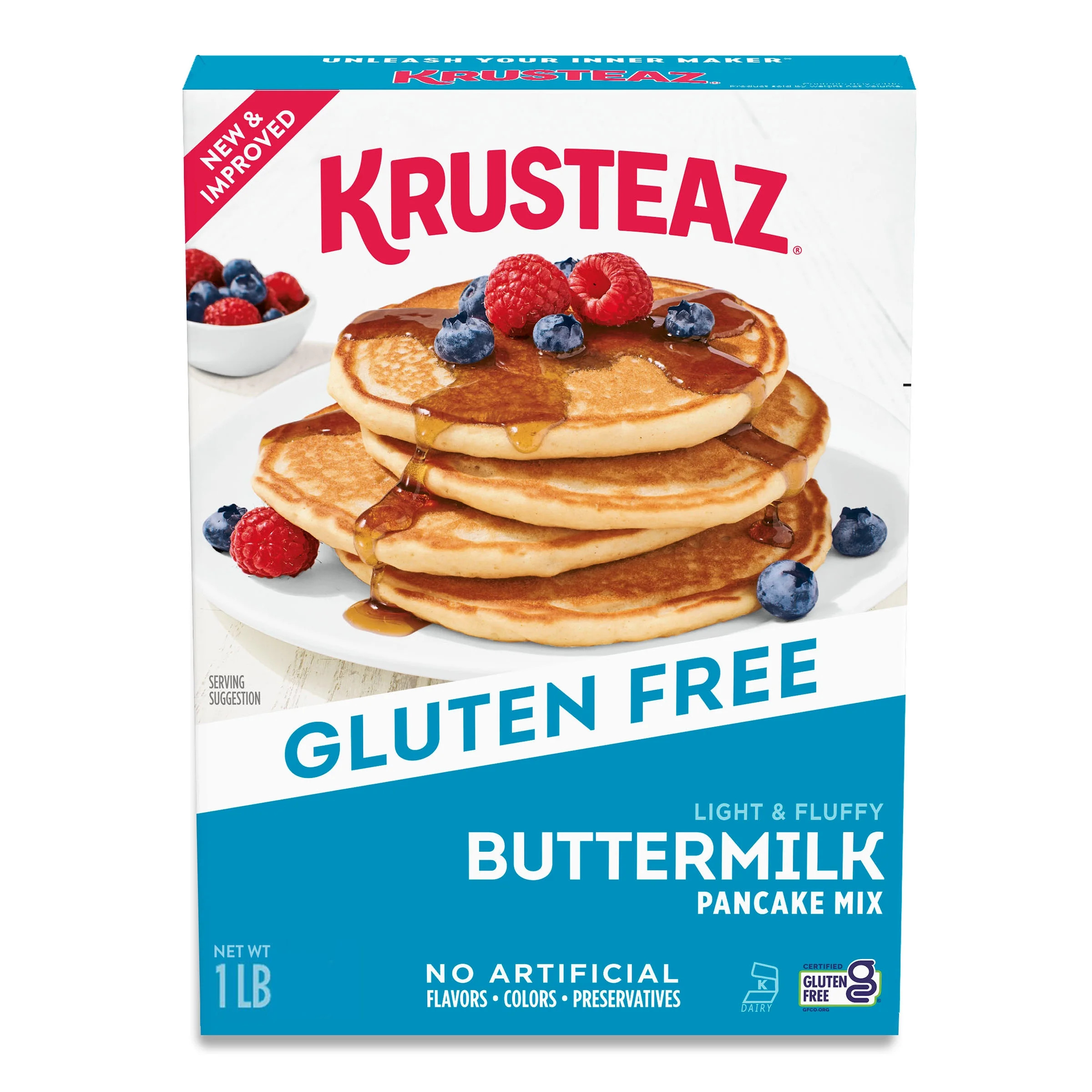 Krusteaz Gluten Free Light and Fluffy Buttermilk Pancake Mix, 16 oz Box | Walmart (US)