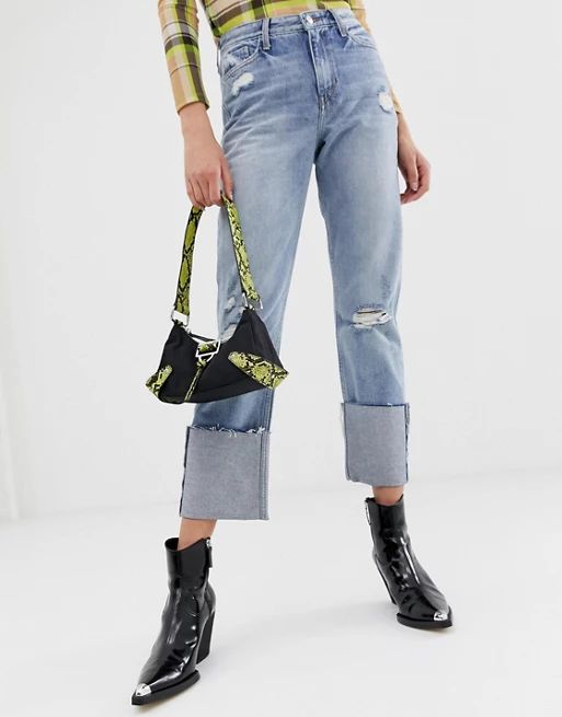 River Island boyfriend jeans with turn ups in mid wash | ASOS US