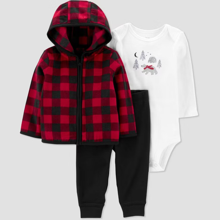 Carter's Just One You®️ Baby Boys' Buffalo Check Fleece Top & Bottom Set - Red | Target