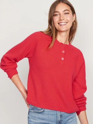 Thermal-Knit Raglan-Sleeve Henley T-Shirt for Women | Old Navy (US)