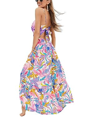 CUPSHE Women's Maxi Dress Floral Print Twisted V Neck Sleeveless Long Dress Summer Casual Dress | Amazon (US)