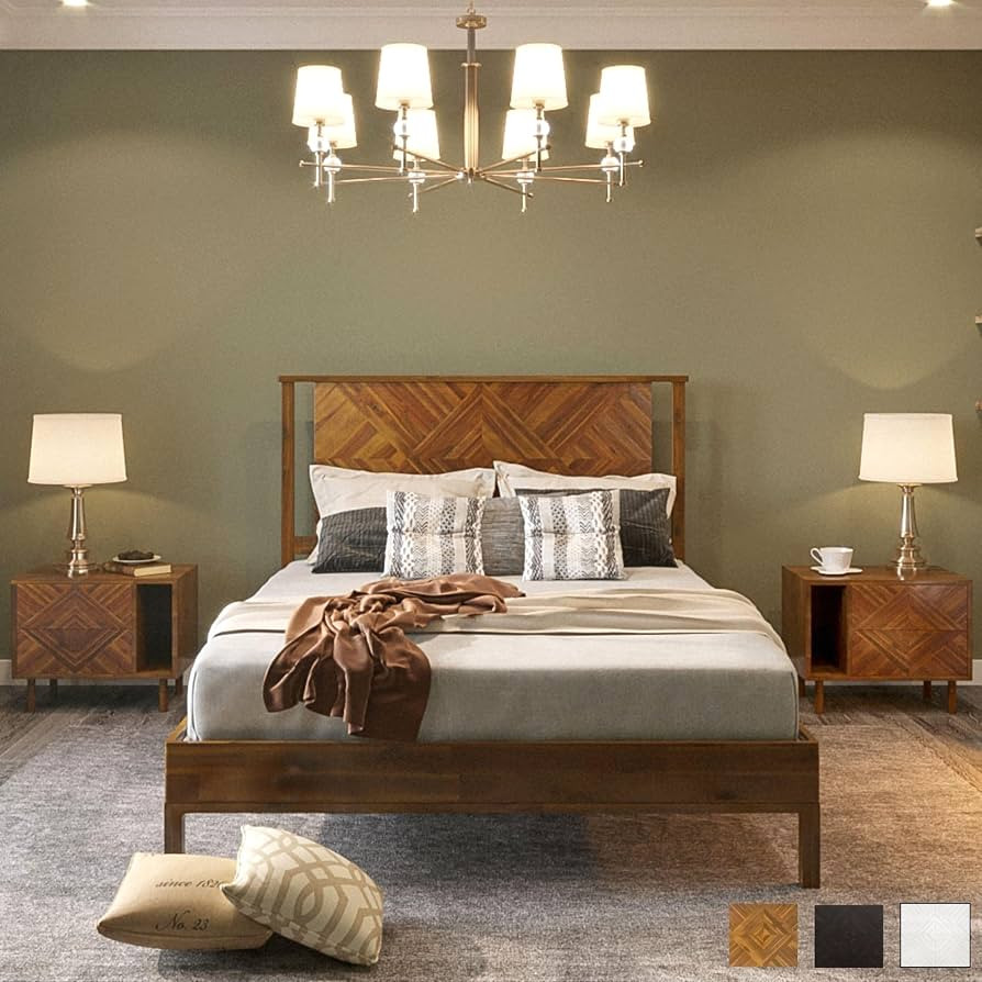 Bme Ethan 14 Inch Deluxe Bed Frame with Headboard - Rustic & Scandinavian Style with Solid Acacia... | Amazon (US)