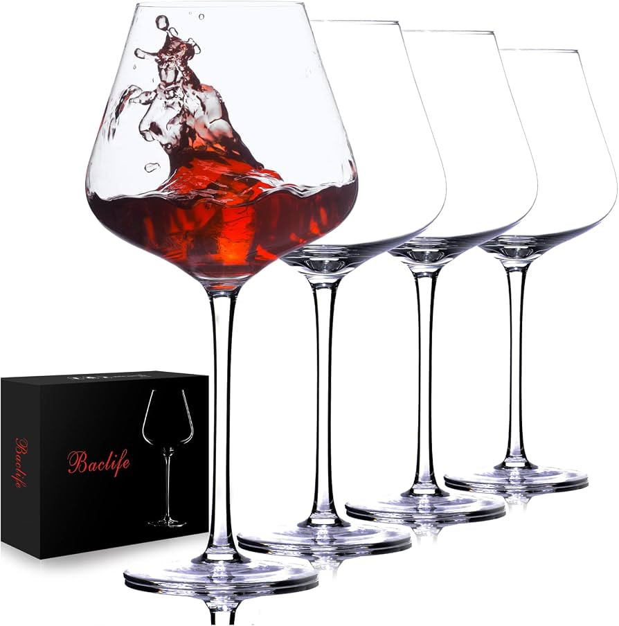 BACLIFE Hand Blown Red Wine Glasses Set of 4 \u2013 23 oz Burgundy Wine Glasses With Long Stem \u... | Amazon (US)