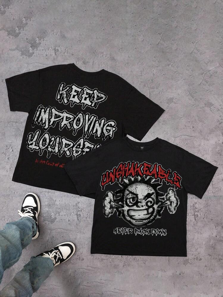 Manfinity ZONE917 Men Vintage Loose Street-Style Vintage Popular Fun Distressed Cartoon Hip-Hop H... | SHEIN