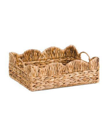 Scallop Top Water Hyacinth Basket With Handles | TJ Maxx