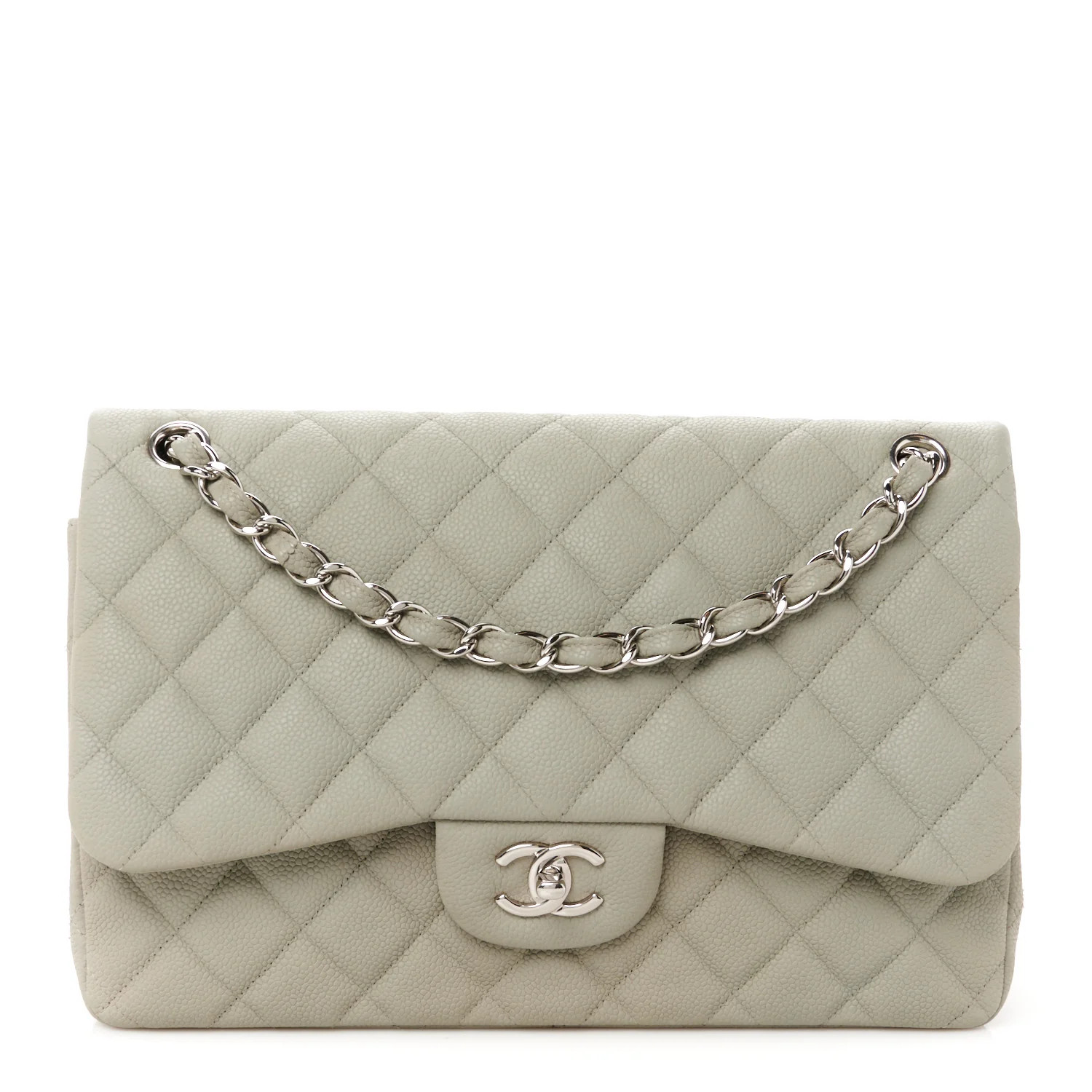 Chanel Caviar Quilted Jumbo Double Flap Grey | FASHIONPHILE (US)