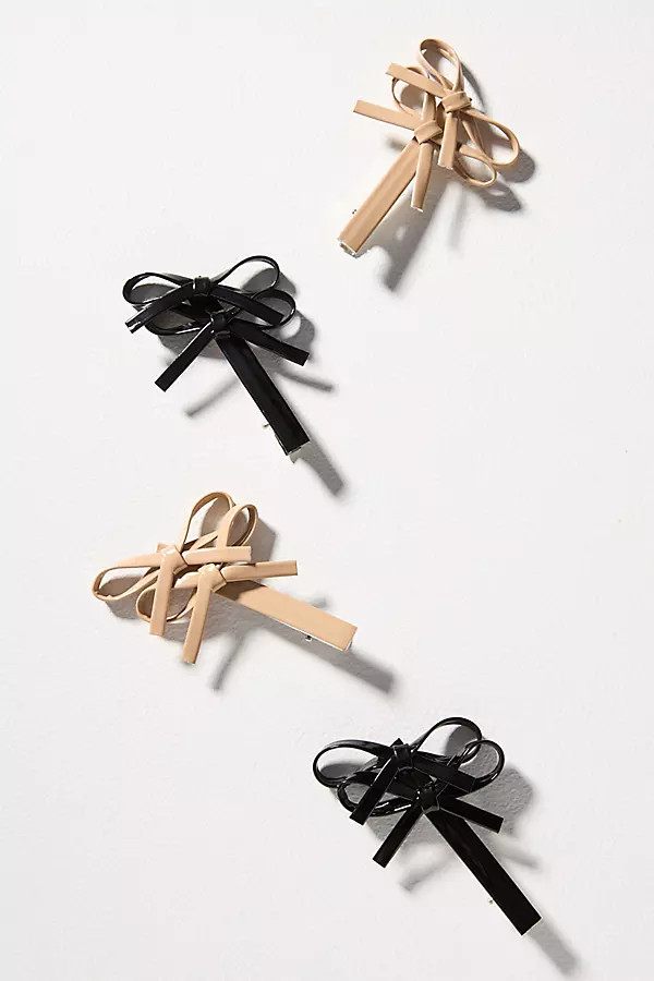 Faux Leather Double Bow Hair Clips, Set of 4 | Anthropologie (US)