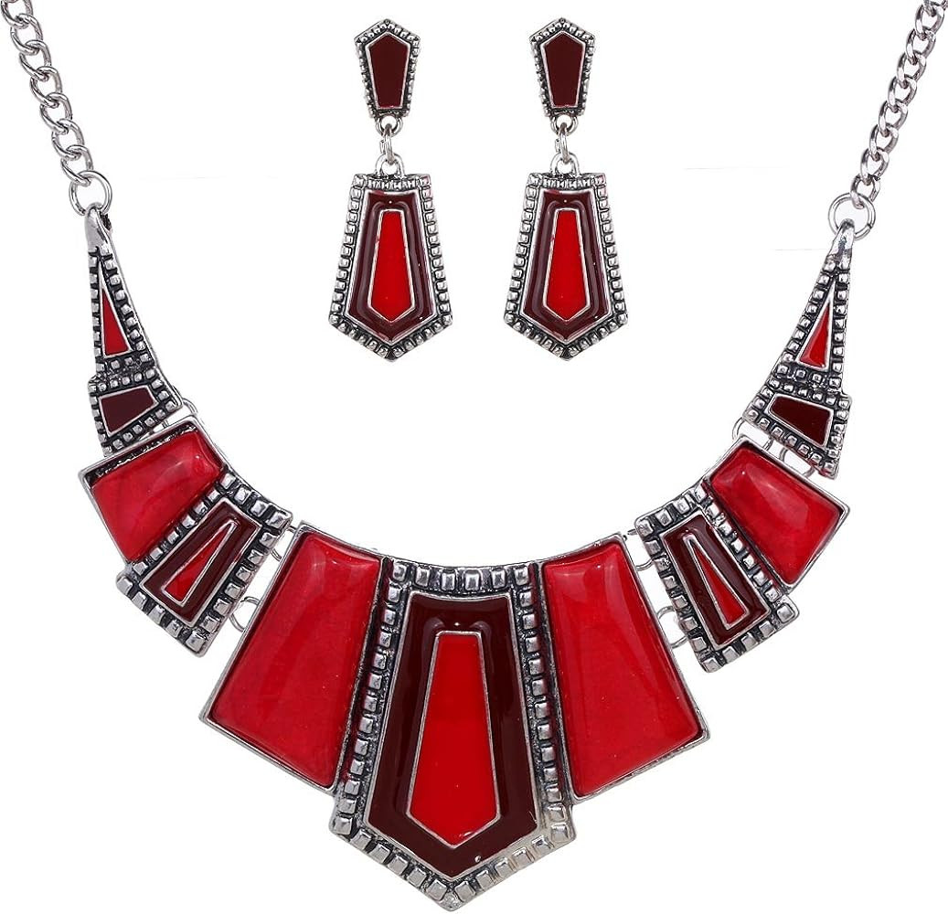 YAZILIND Vintage Ethnic Tibetan Silver Irregular Rhinestone Bib Collar Earrings Necklace Jewelry ... | Amazon (US)